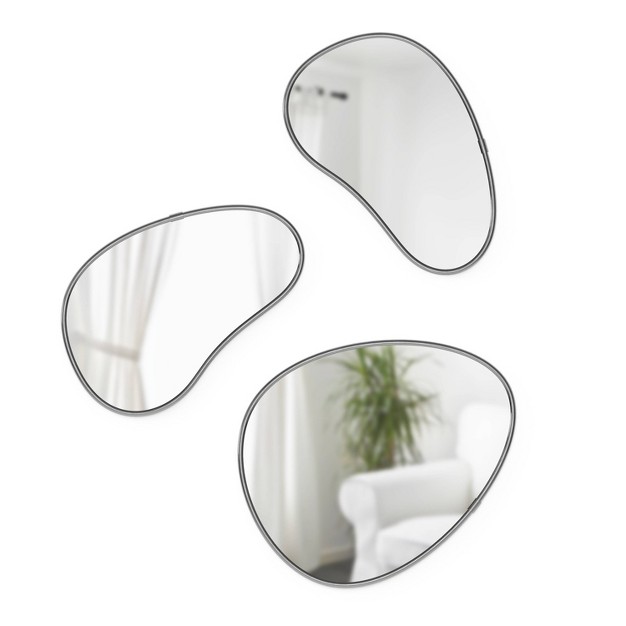 Set Of 3 Hubba Pebble Mirrors Metallic Titanium Umbra