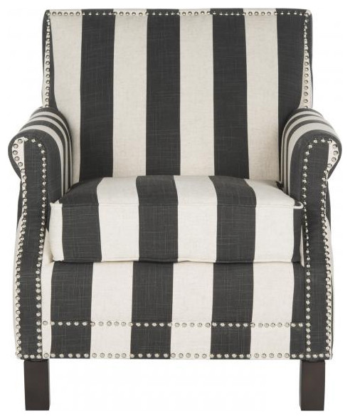 Jennifer Club Chair With Awning Stripes Silver Nail Heads Dark Gray/White   Farmhouse   Armchairs And Accent Chairs   by V.S.D Furniture  Houzz