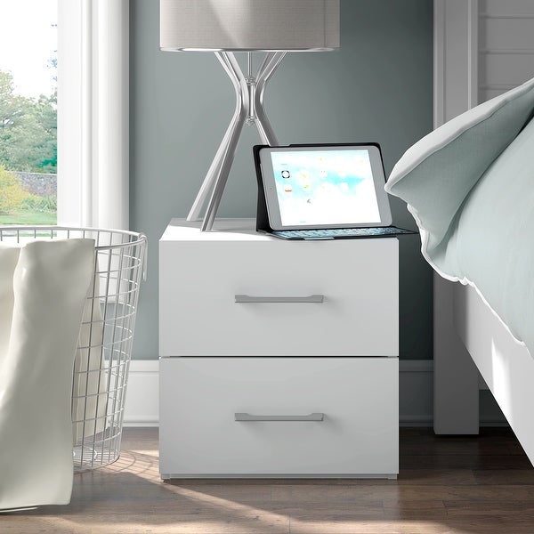 Lundy Low Profile Nightstand with USB， White， by Living Essentials