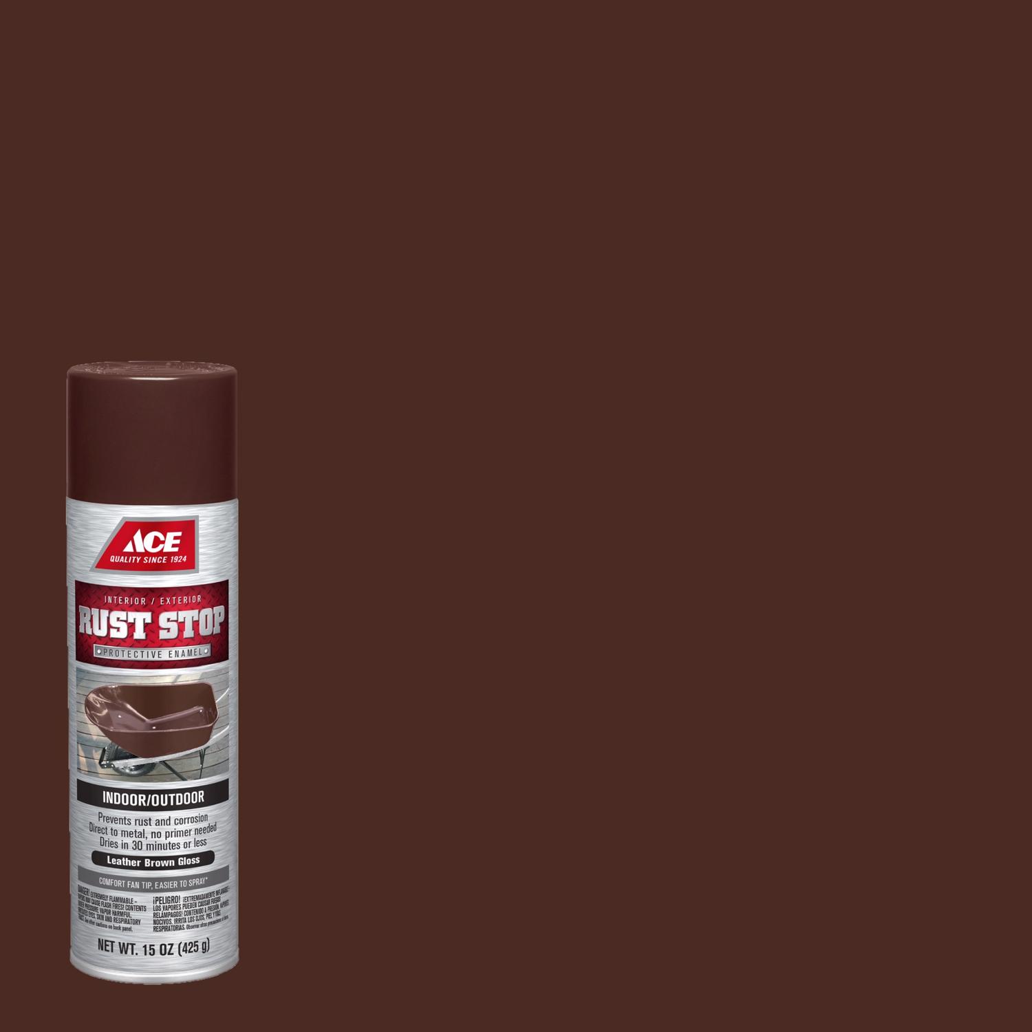 Ace Rust Stop Gloss Leather Brown Protective Enamel Spray Paint 15 oz