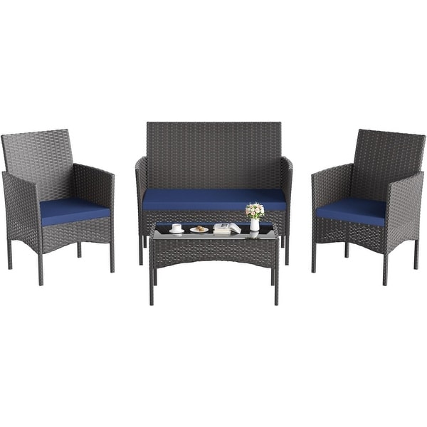 4Piece Conversation Furniture Set，Patio Dining Table and Chair Set