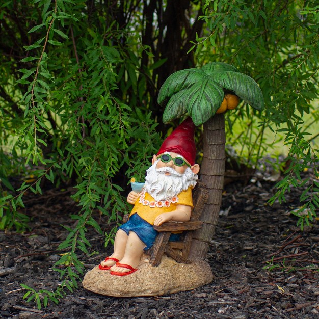 Tropical Gnome With Palm Tree Outdoor Garden Statue