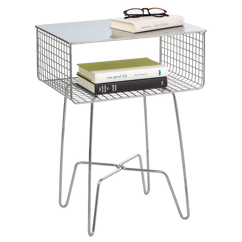 mDesign Modern Farmhouse Home Decor End Table， Metal Wire Storage Shelf