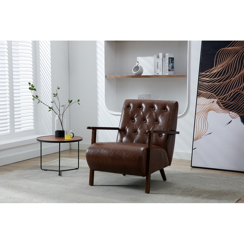 PU Leather Accent Chair Armchair Lounge Chair w/Wood Frame