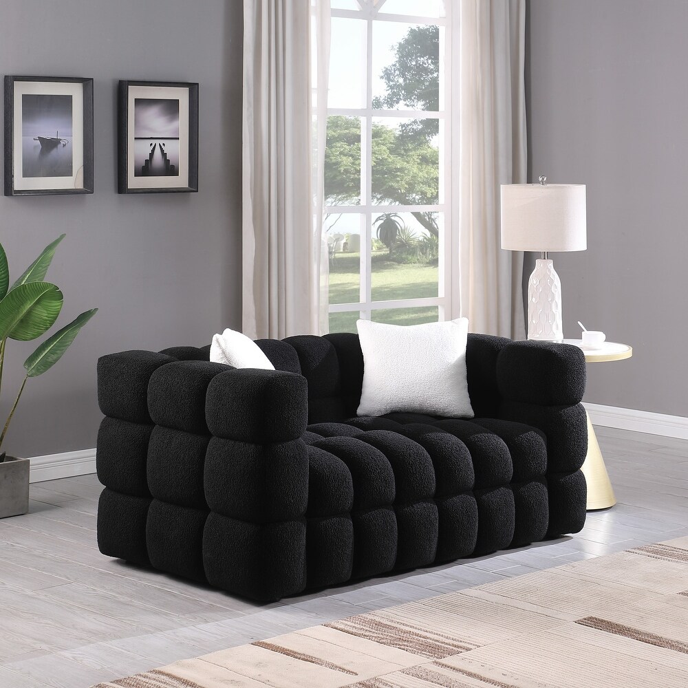 2 Piece Sofa Sets Luxurious Boucle Fabric Upholstered Marshmallow Sofa with 3 Seater Sofa and Loveseater Sofa