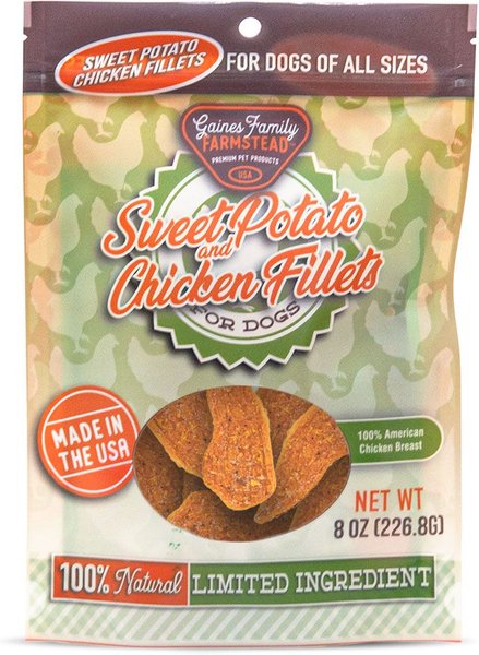 Gaines Family Farmstead Sweet Potato and Chicken Fillets Grain-Free Dog Treats， 8-oz bag