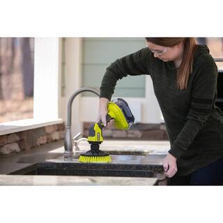 RYOBI ONE+ 18V Cordless Compact Power Scrubber Kit with 2.0 Ah Battery Charger and 6 in. 4-Piece Microfiber Cleaning Kit P4510K-A95MFK2