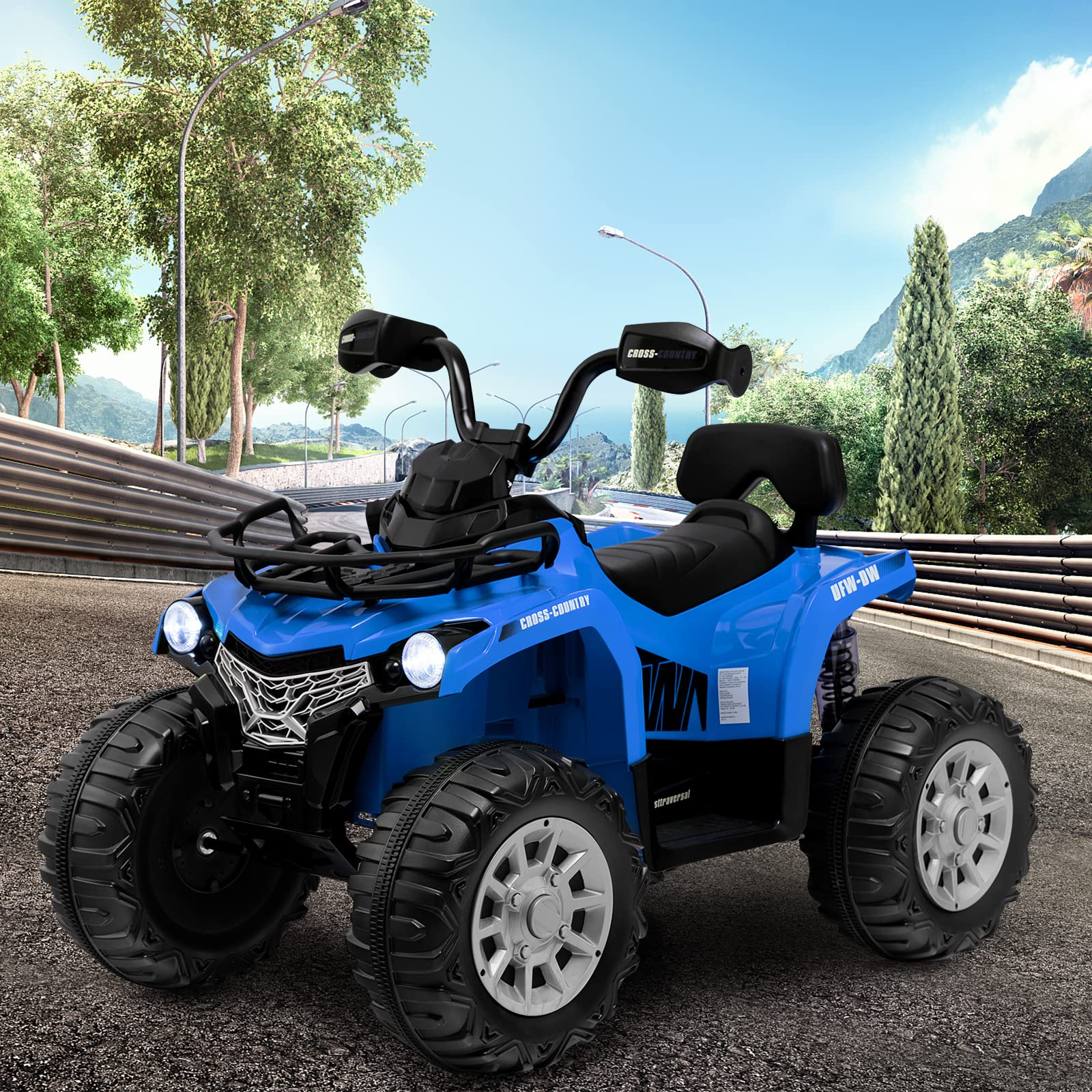 Costzon Kids ATV, 12V Battery Powered Electric Vehicle w/ Music, Headlights, MP3, Spring Suspension