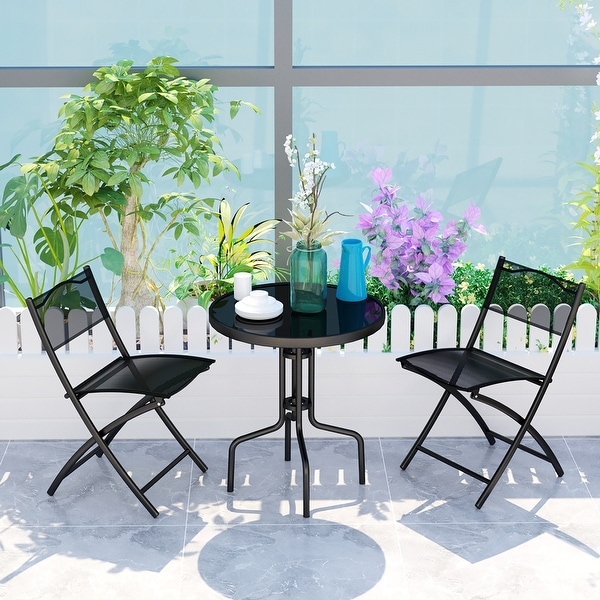 3Piece Bistro Set Garden Round Table Folding Chairs