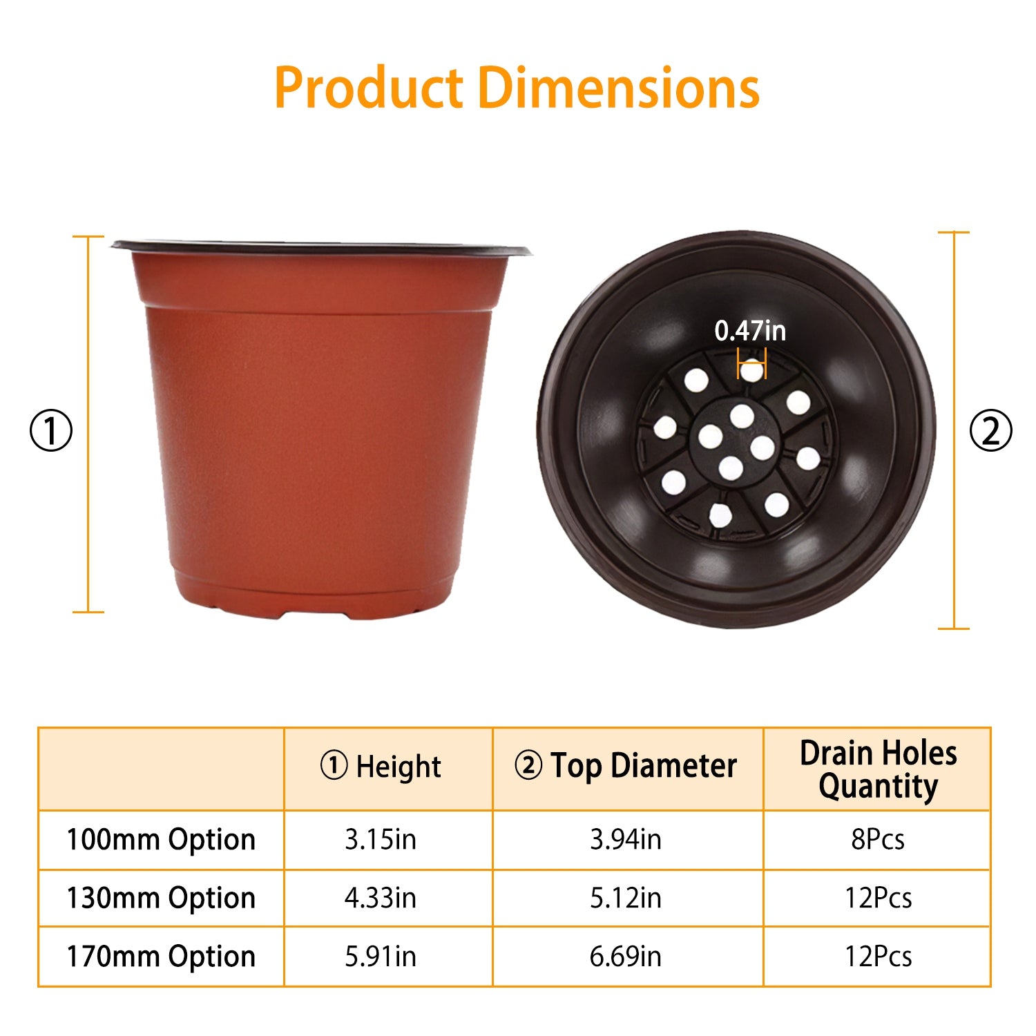 Seed Starting Pots, iMounTEK 100Pcs Plastic Plant Nursery Pots with 12Pcs Drainage Holes,3.94in