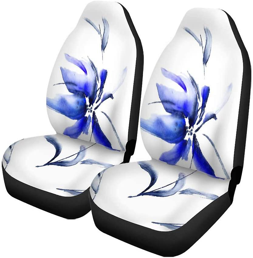 Set Of 2 Car Seat Covers Blue Flower Watercolor And Ink In Sumi E U Universal Auto Front Seats Protector Fits For Car，suv Sedan，truck