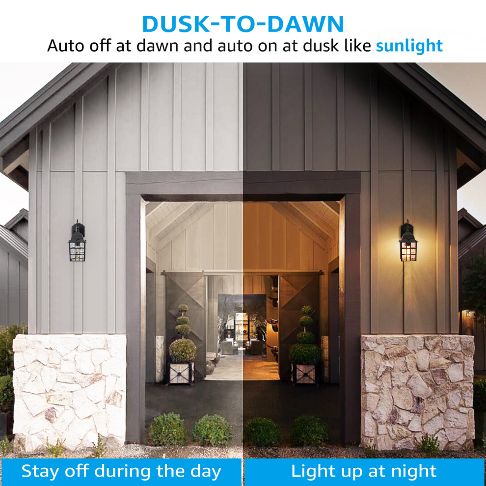 2 Pack Outdoor Dusk to Dawn Wall Lantern  Photocell Included  UL Listed  Black   Traditional   Outdoor Wall Lights And Sconces   by W86 Trading Co.  LLC  Houzz