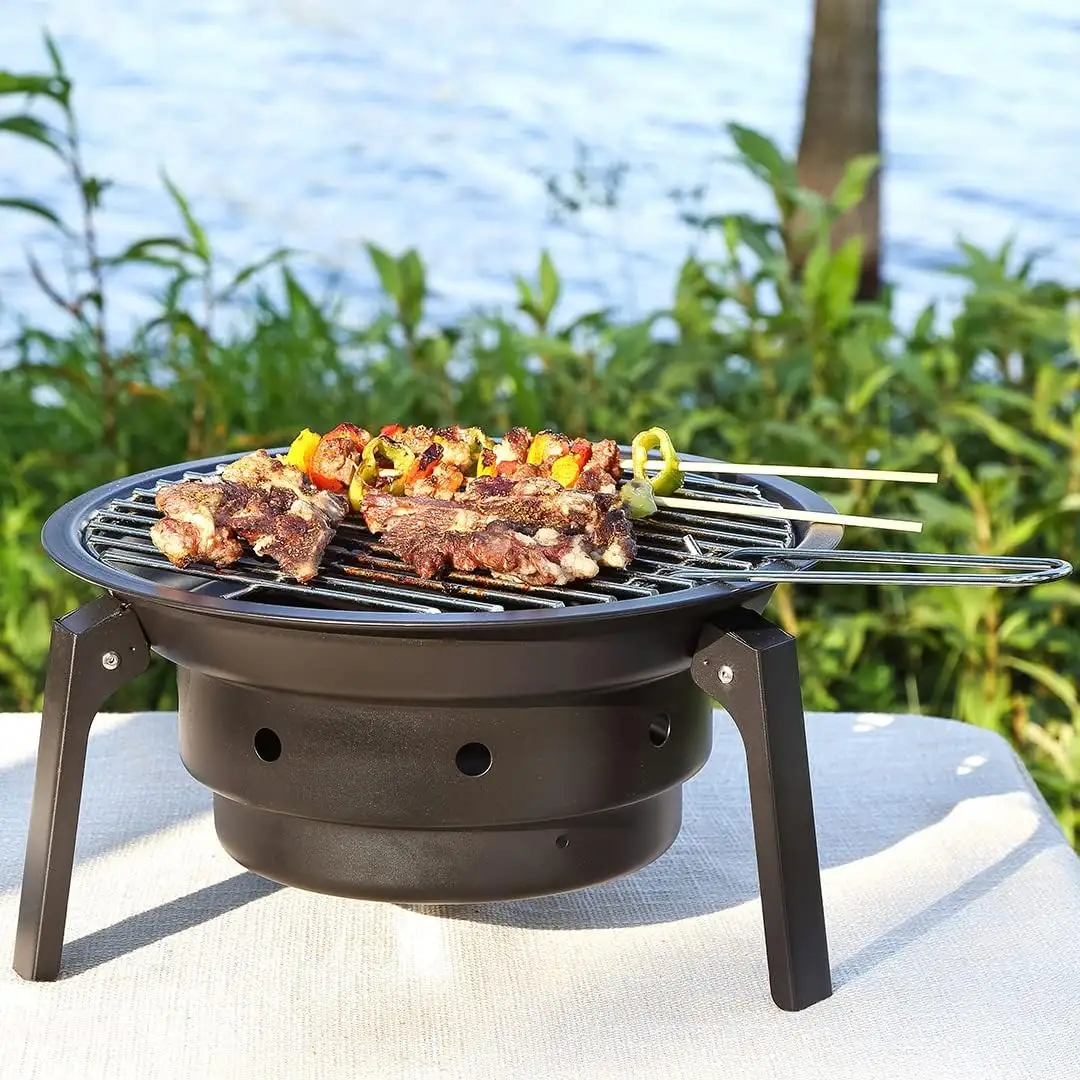 Outdoor Mini Foldable Tabletop Round Portable BBQ Grill For Camping Picnic Charcoal Barbecue Stove