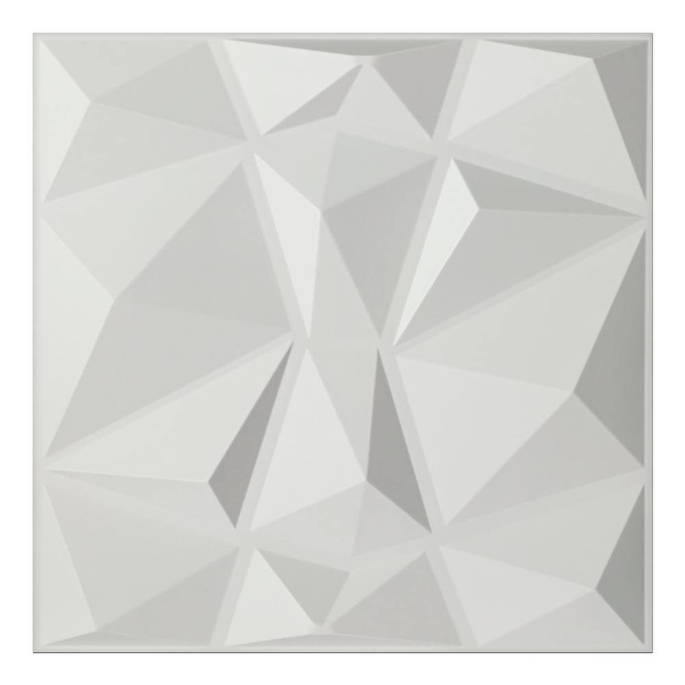 Art3d 19.7 in. x 19.7 in. White Decorative PVC 3D Wall Panels in Diamond Design (12-Pack) A10038