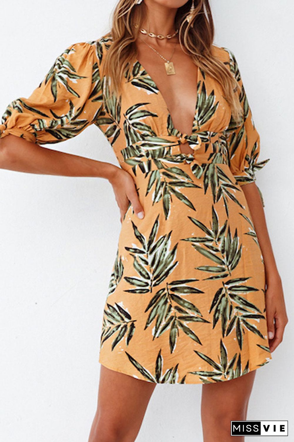 Fashion Casual Print Split Joint V Neck A Line Dresses