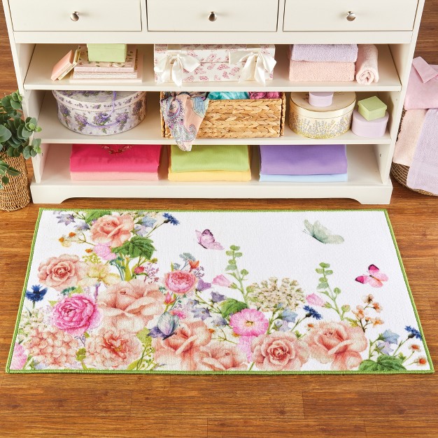 Collections Etc Butterfly Floral Garden Printed Accent Rug