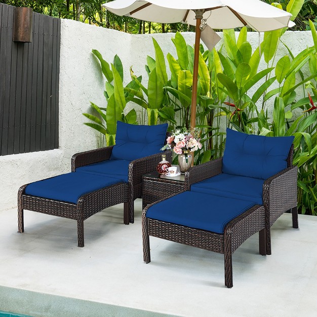 Costway 5 Pcs Patio Rattan Wicker Furniture Set Sofa Ottoman Coffee Table Cushioned