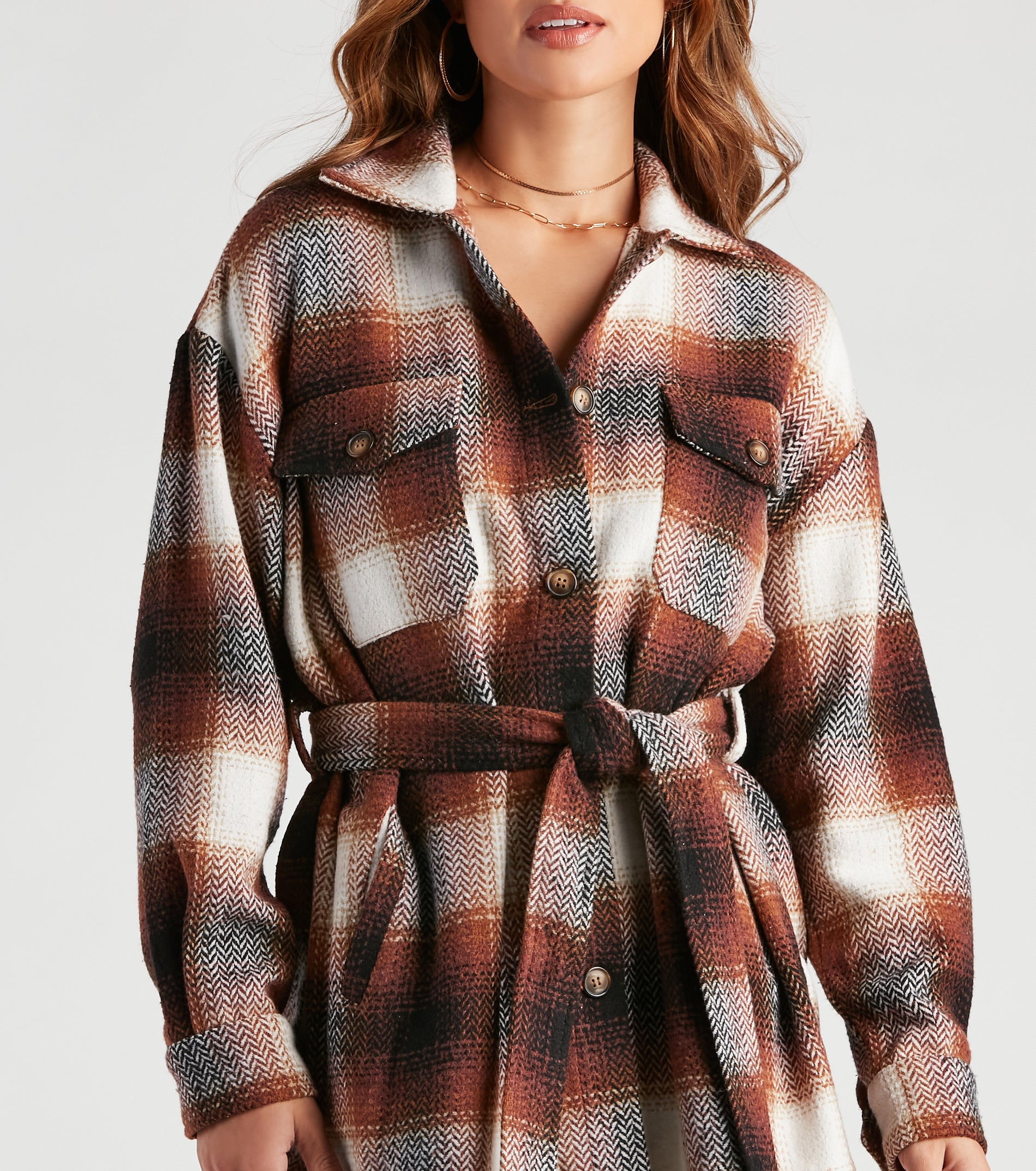 Cozy Fall Vibes Belted Plaid Shacket