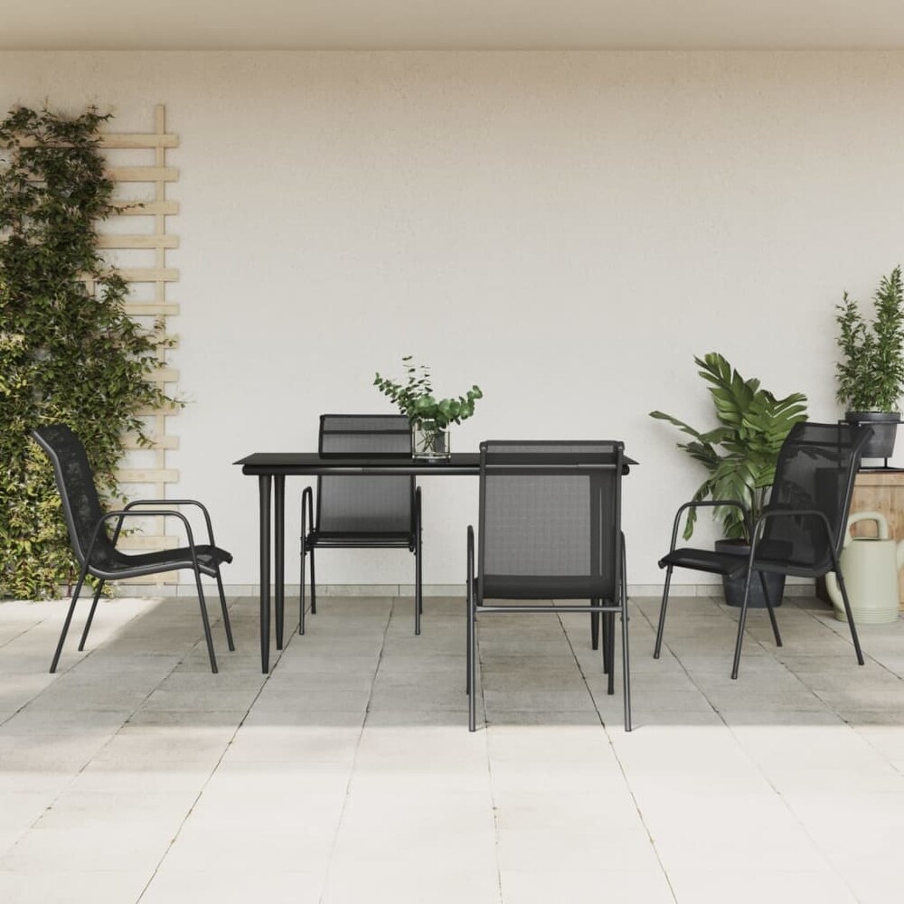 vidaXL Patio Dining Set Outdoor Table and Chair Black Steel and Textilene