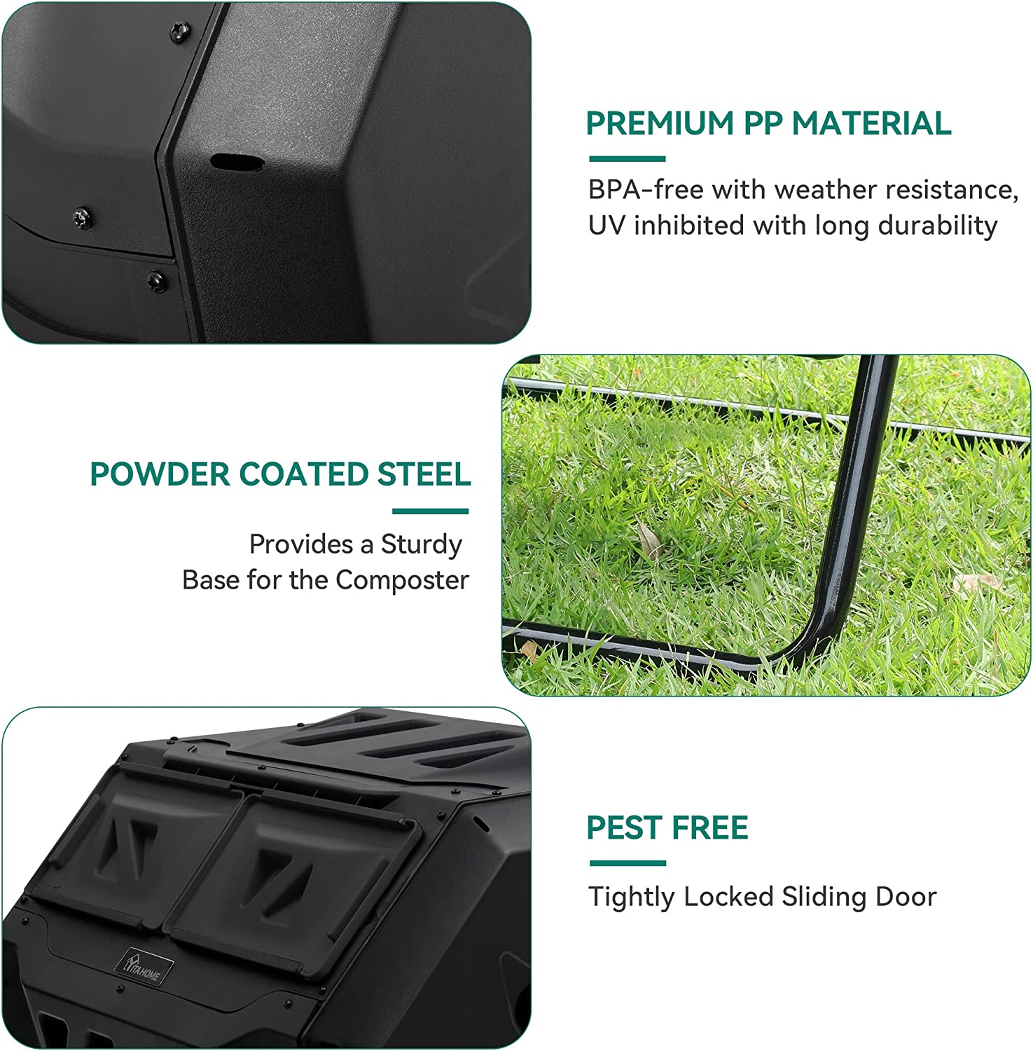 YITAHOME Large Outdoor Dual Bin Composter Tumbling , 43 Gallon Rotating Compost Bin with 2 Sliding Doors and Aeration System, Garden Compost Tumbler, BPA Free (2 x 21.5 Gallon,Black )