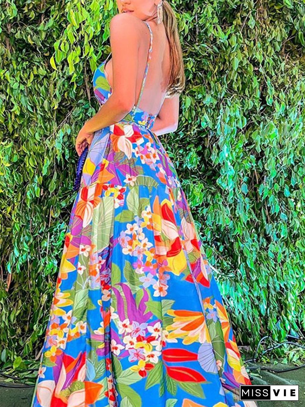 Printed Off-the-shoulder Sling Long Skirt