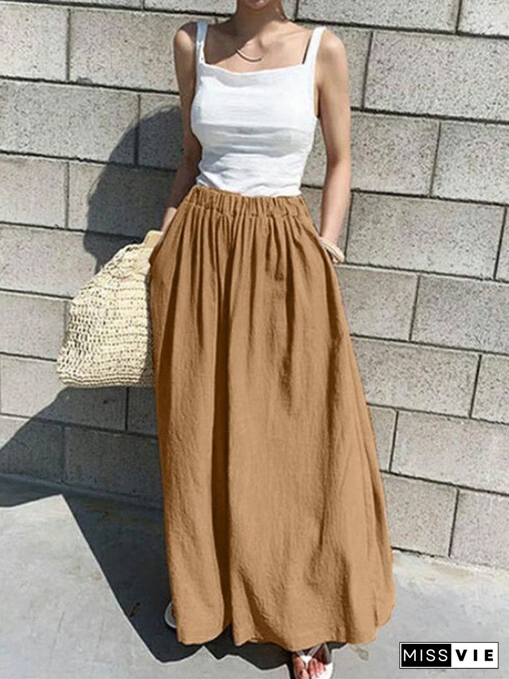 Women's High Waist Cotton Linen Casual Loose Wide Leg Pants