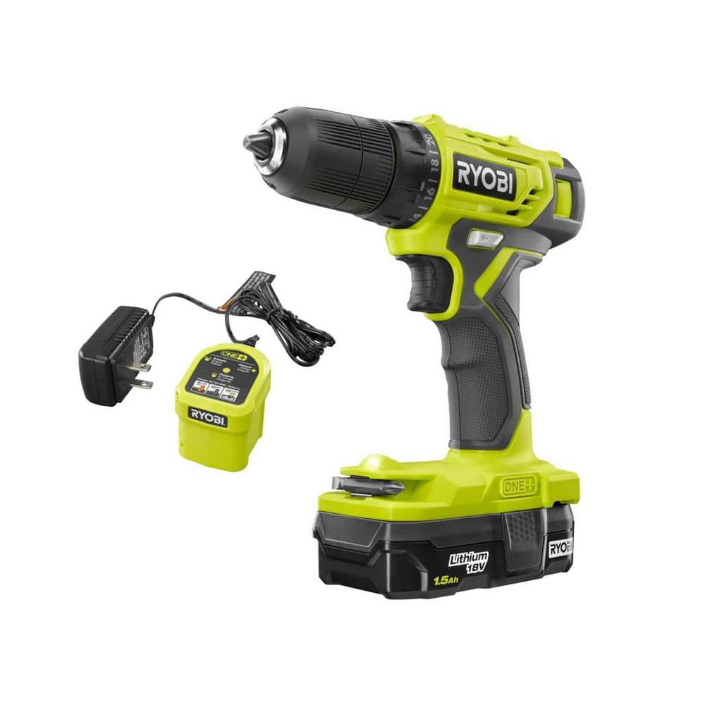 RYOBI ONE+ 18V Cordless 3/8 in. Drill/Driver Kit with 1.5 Ah Battery and Charger PDD209K