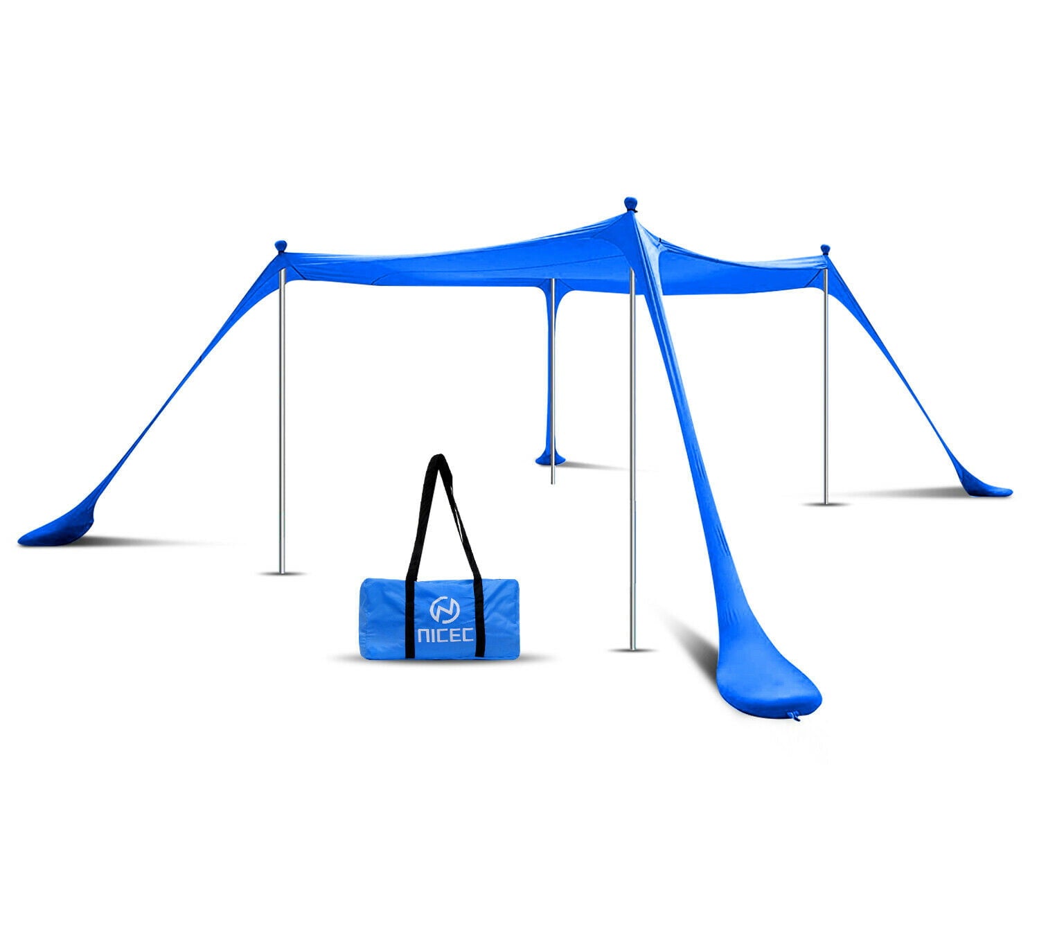 Nice C Beach Tent Canopy， Sun Shelter， Pop Up Sunshade Portable 6.6Ft/10Ft UPF 50+ with Carry Bag， Sand Shovel， Aluminum Poles Umbrella Outdoor， Pool， Garden (6.7x6.7 FT， 4 Pole， Blue)