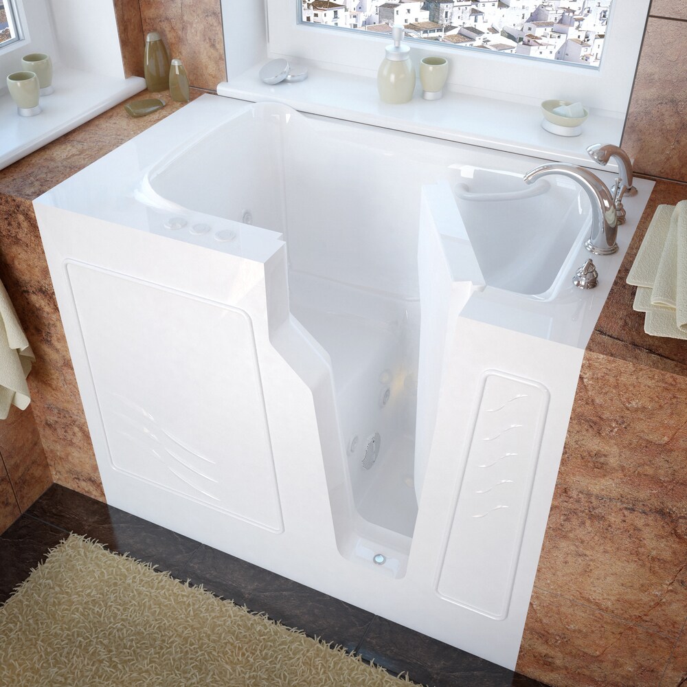 MediTub 26x46 inch Right Drain White Whirlpool Jetted Walk In Bathtub