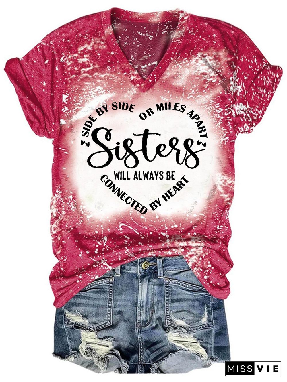 Sisters Will Always Be Connected By Heart T-shirt