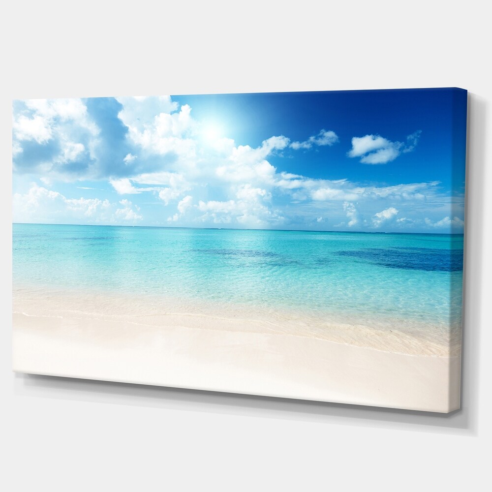 Sand of Beach in Blue Caribbean Sea   Modern Seascape Canvas Artwork Print