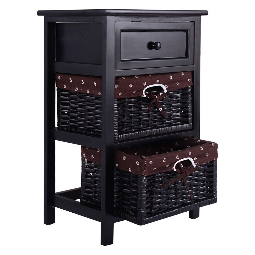 Costway Black Night Stand 3 Tiers 1 Drawer Bedside End Table Organizer