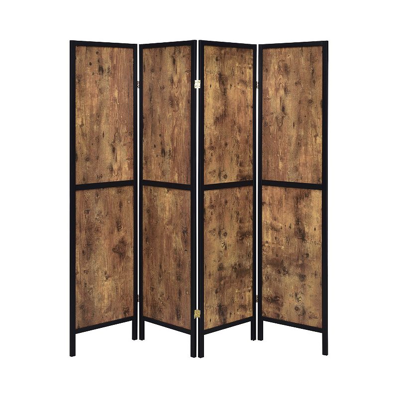 4 Panel Screen with Grain Details and Knots， Brown and Black