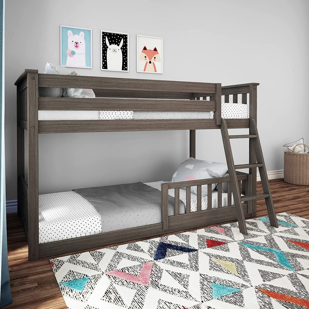 Modern Twin over Twin Bunk Bed  Slatted Headboard With Ladder  ampGuard Rail   Farmhouse   Console Tables   by Declusia  Houzz