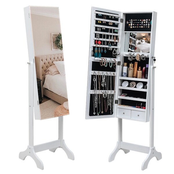 Full Mirror Floor Standing 4-Layer Adjustable Mirror Jewelry Cabinet with Inner Mirror - - 33034657