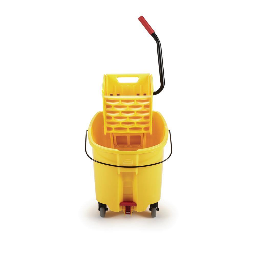 Rubbermaid Commercial Products WaveBrake 35 Qt. 2.0 Side-Press Mop Bucket with Drain Yellow 2064911