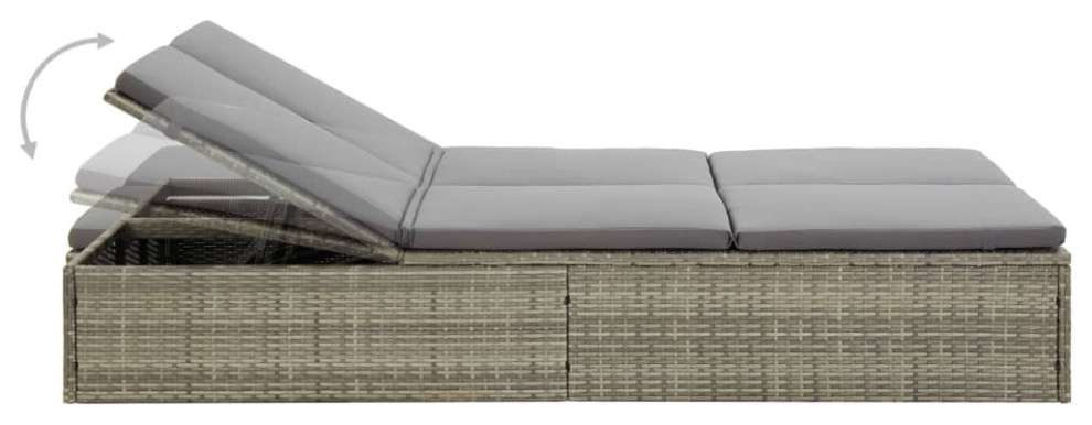 vidaXL Sunbed Patio Double Chaise Lounge Bed with Cushion Poly Rattan Black   Tropical   Outdoor Chaise Lounges   by vidaXL LLC  Houzz