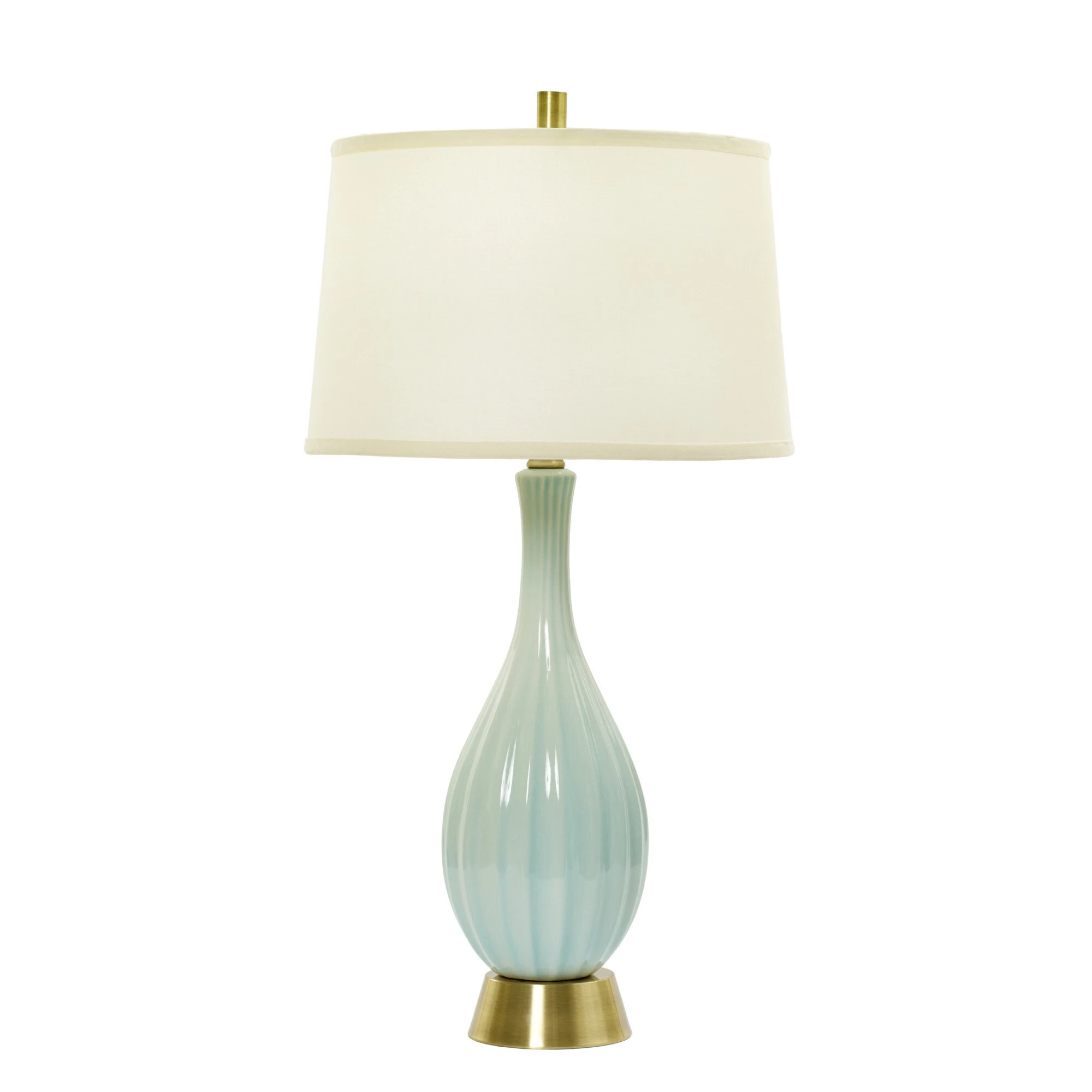 32-inch Spa Blue Crackle and， Silver Ceramic Table Lamp w/Ripple Design