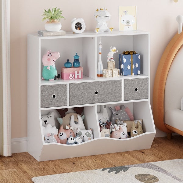 Kids Bookshelf and Bookcase Toy Storage Multi Shelf with Cubby Organizer Cabinet and Drawers