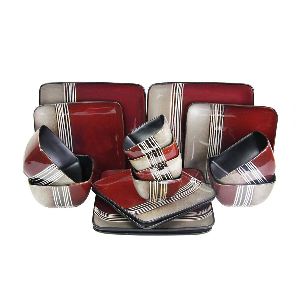 Elama Downtown Loft 16-Piece Modern Red Stoneware Dinnerware Set (Service for 4) 98597912M