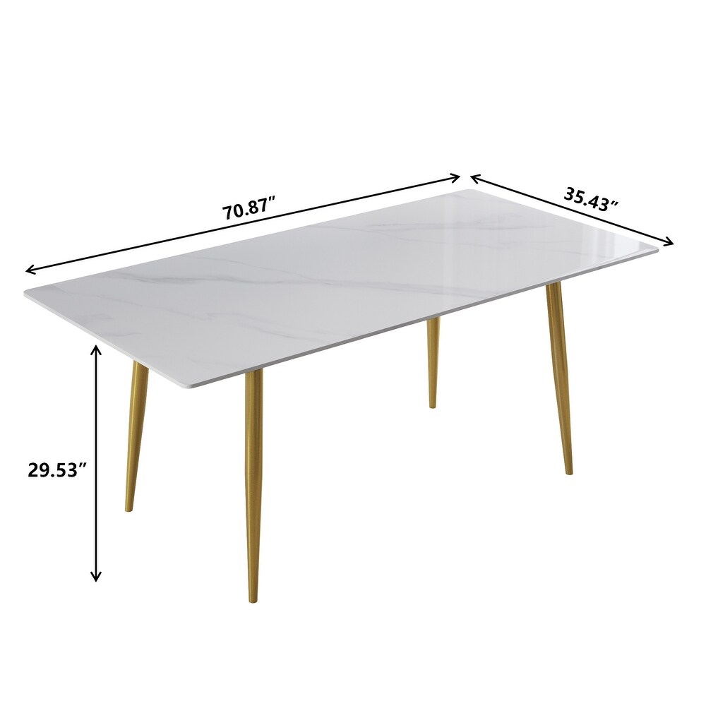 Modern White Slate Dining Table Rectangular Tabletop with Steel Legs for Kitchen and Dining Room