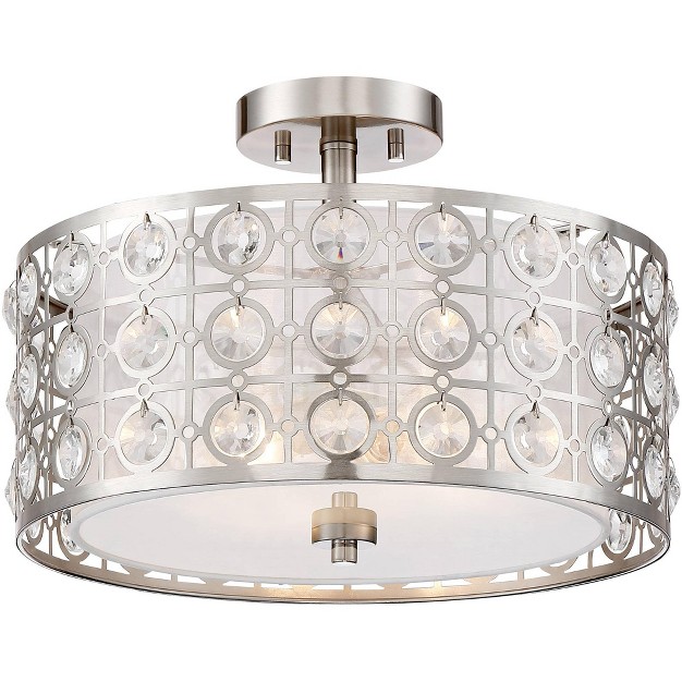 Wide Brushed Nickel Crystal Organza Drum Shade For Bedroom Kitchen Hallway