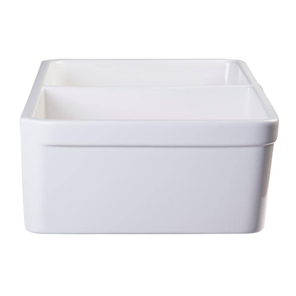 ALFI BRAND Decorative Lip Farmhouse Apron Fireclay 32 in. Double Basin Kitchen Sink in White AB512-W