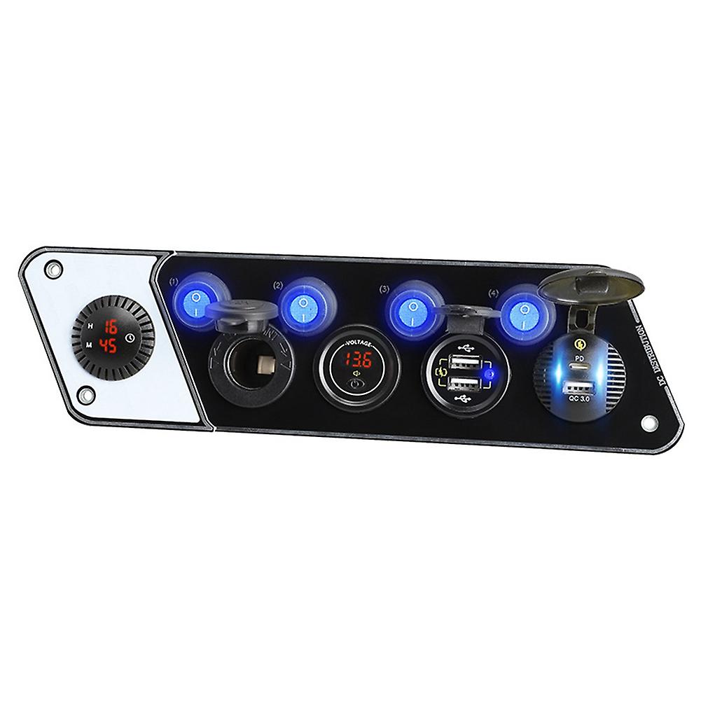 4-port Panel Socket Charger Car Power Switch Car Charger Multiple Protection Dustproof And Waterproof With Led Display And Clock For 12v-24v Car Truck