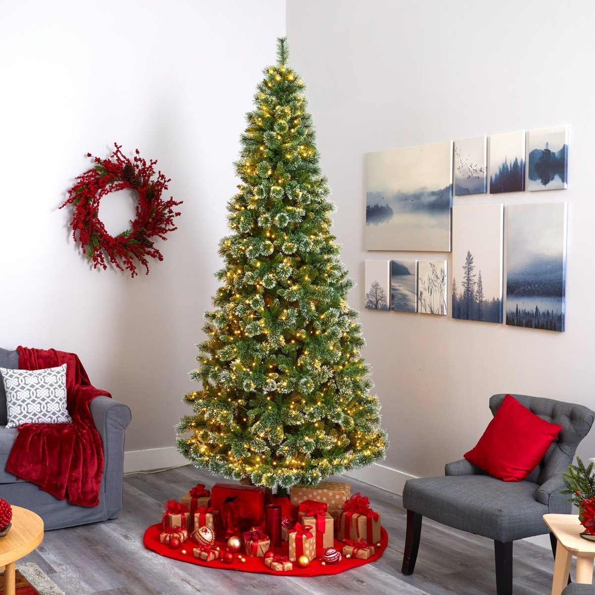 9’ Slim Snow Tip Pine Tree – A Tall, Festive Elegance for Any Space