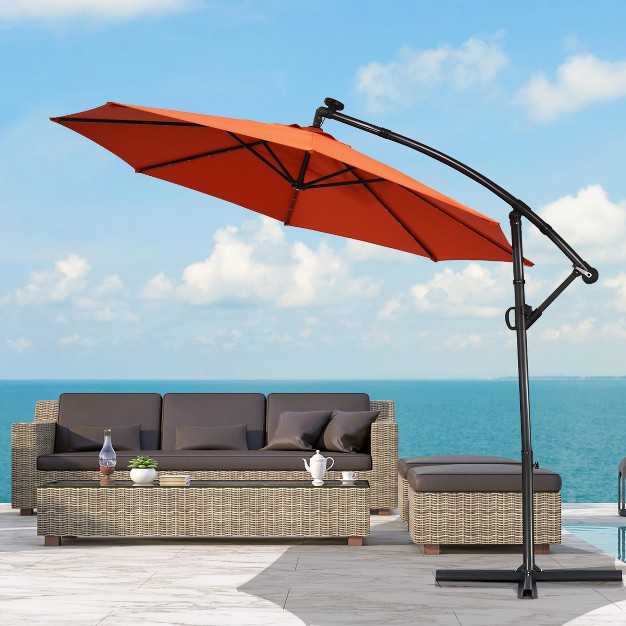 Costway 10ft Patio Offset Umbrella Solar Led 360degrees Rotation Orange