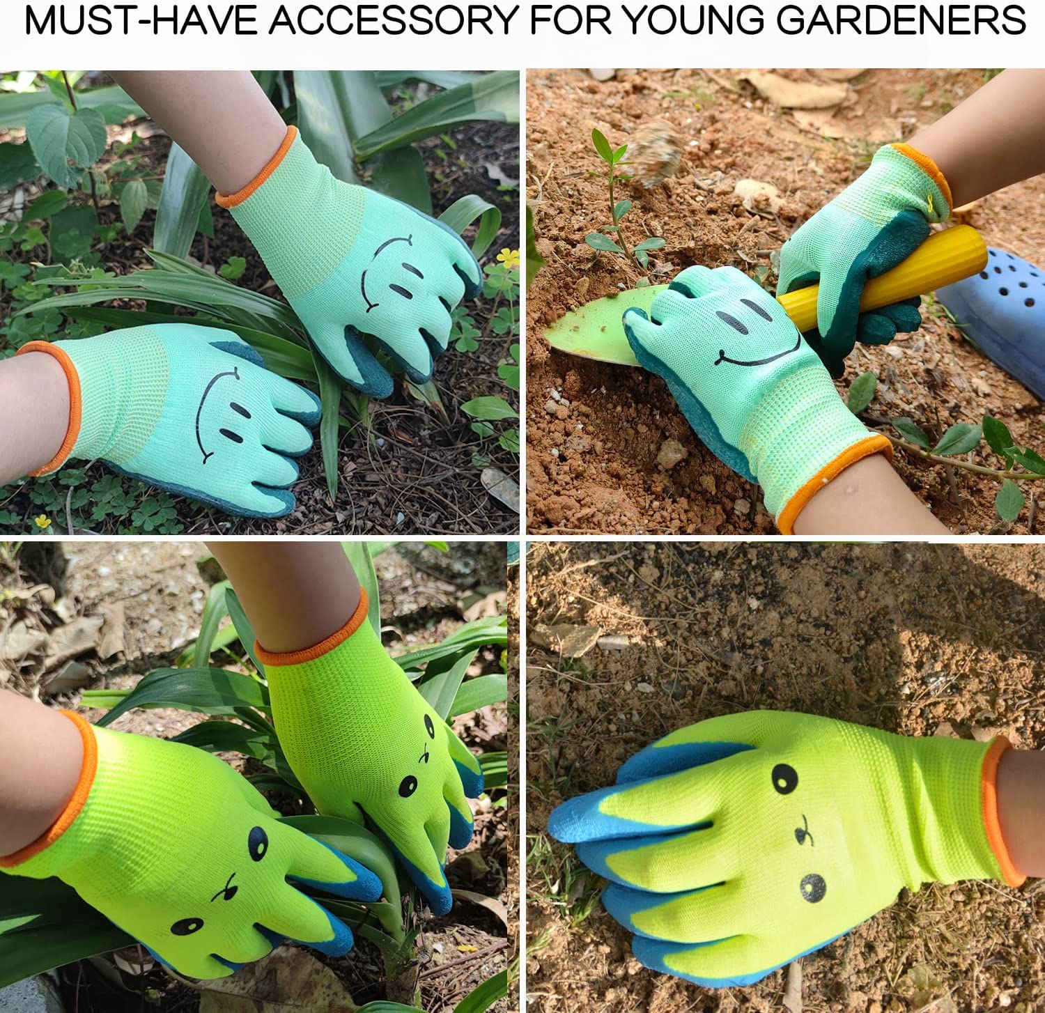 GLOSAV Kids Gardening Gloves for Ages 2-12 Toddlers, Youth, Girls, Boys, Children Garden Gloves for Yard Work (Size 3 for 5, 6 Year Old)