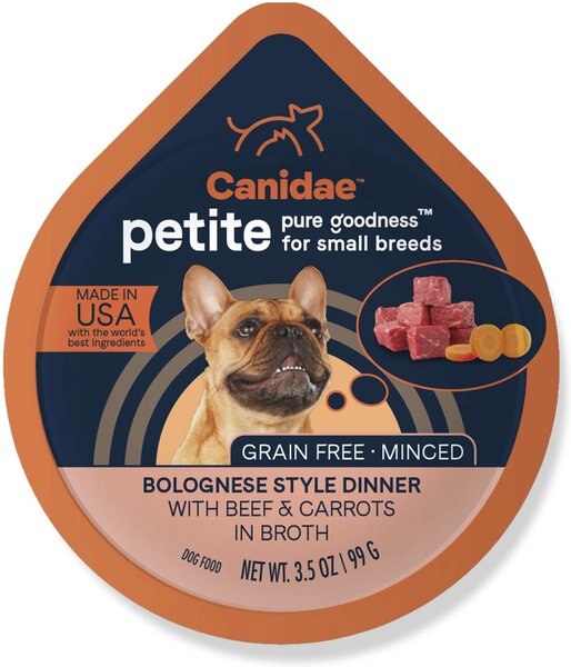 CANIDAE PURE Petite All Stages Small Breed Bolognese Style Dinner with Beef and Carrots Wet Dog Food Trays， 3.5-oz， case of 12