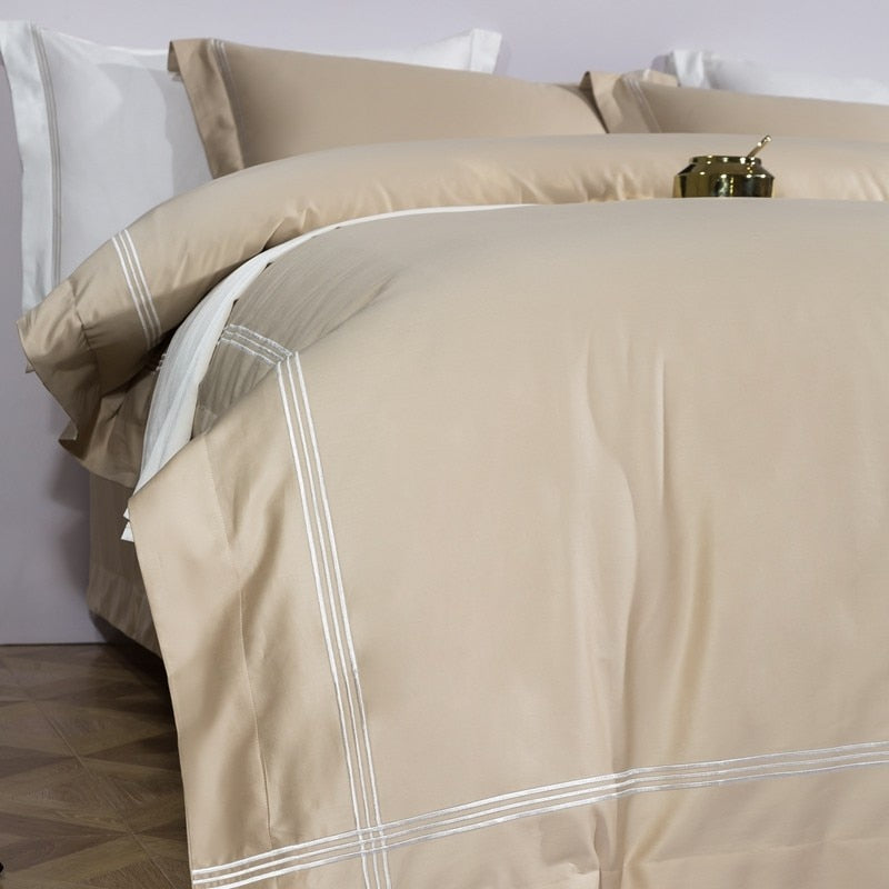 Miriam Three-Line Embroidered Egyptian Cotton Duvet Cover Set