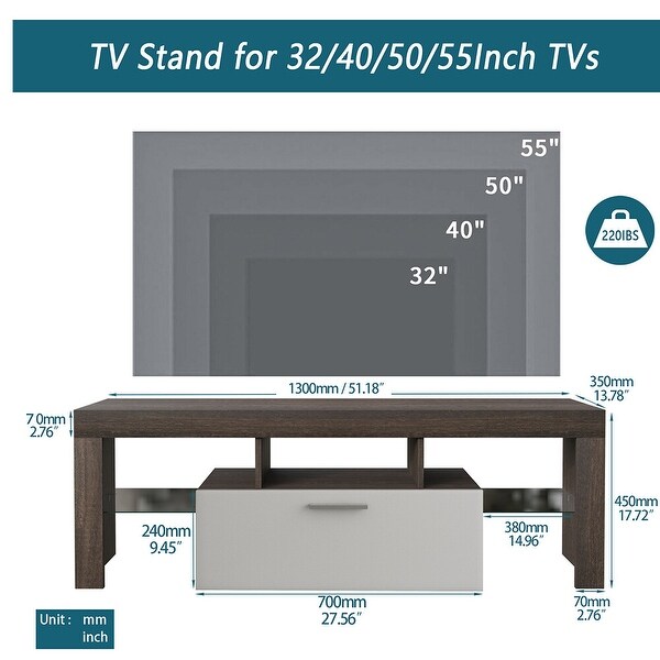 Modern LED TV Stand for 55inch TV， Entertainment Center with Cabinet - 51